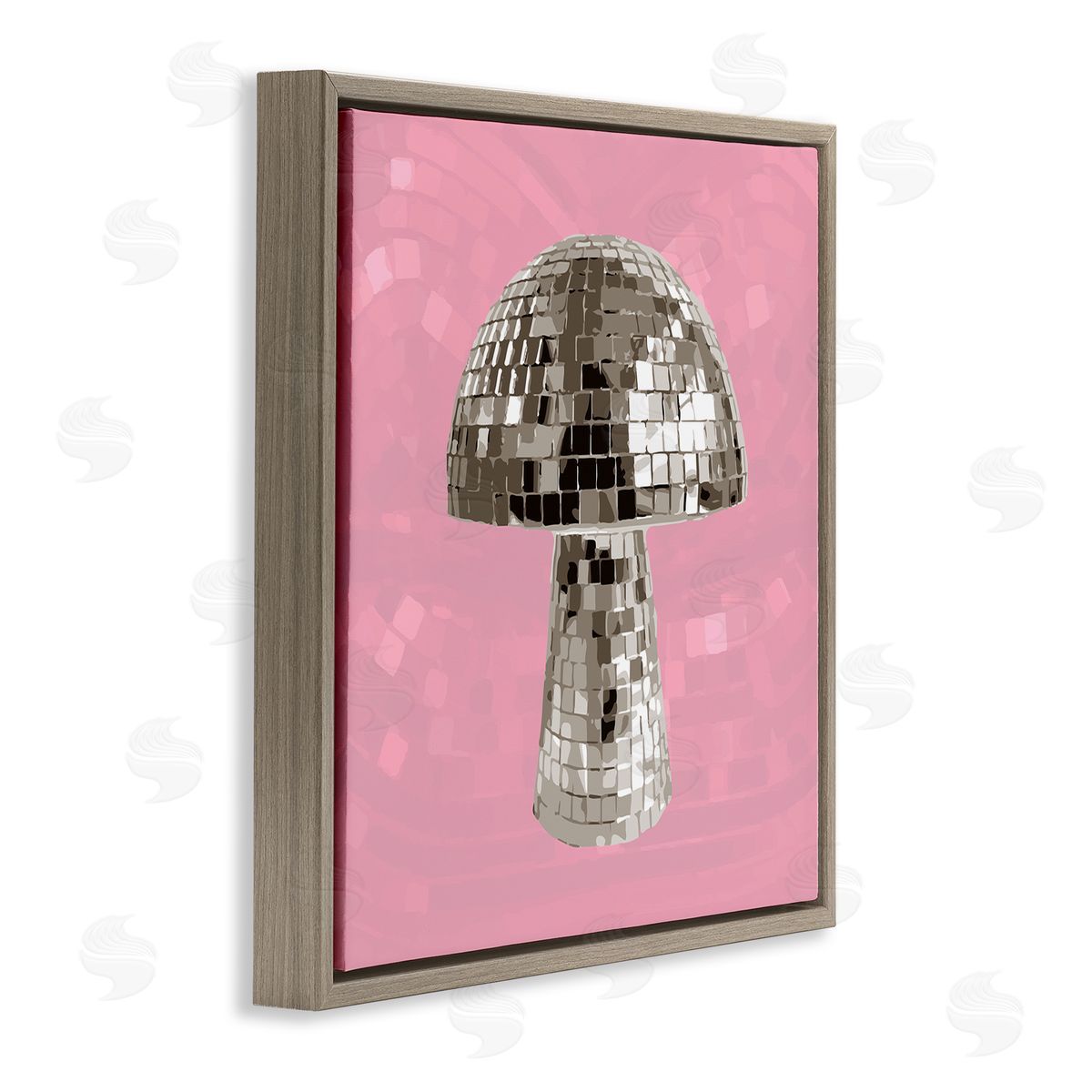 Stupell Studio Pink Mushroom Shaped Disco Ball Brown Floating Frame Canvas Wall Art Print