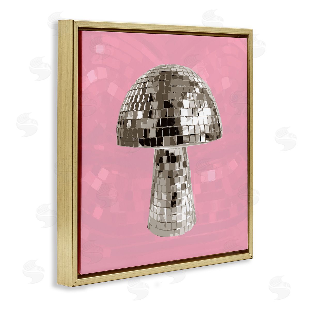 Stupell Studio Pink Mushroom Shaped Disco Ball Gold Floating Frame Canvas Wall Art Print