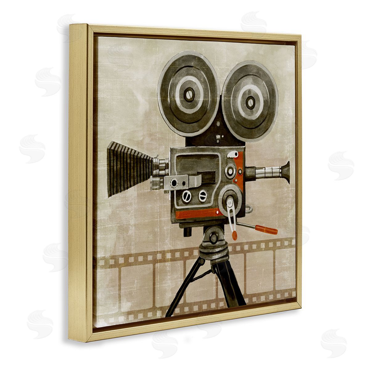 Grace Popp Vintage Movie Video Camera Gold Floating Frame Canvas Wall Art Print