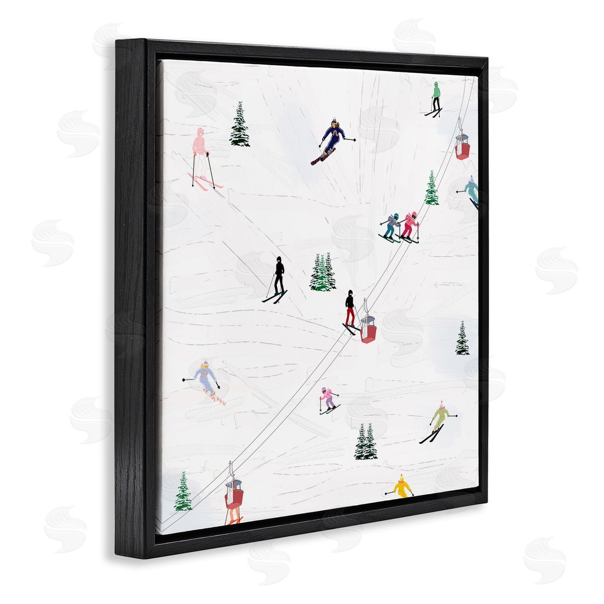 Ashley Singleton Skiing Slopes Winter Snow Scene Black Floating Frame Canvas Wall Art Print