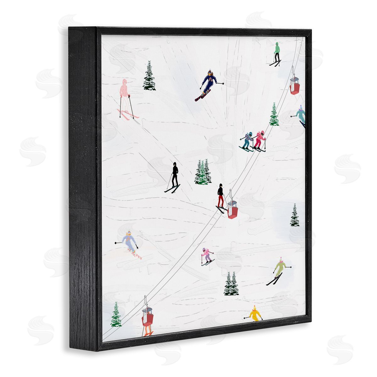 Ashley Singleton Skiing Slopes Winter Snow Scene Black Framed Glicee Wall Art Print