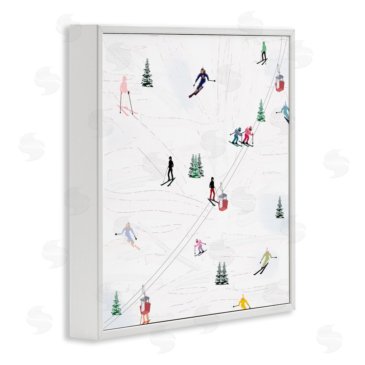 Ashley Singleton Skiing Slopes Winter Snow Scene White Framed Glicee Wall Art Print
