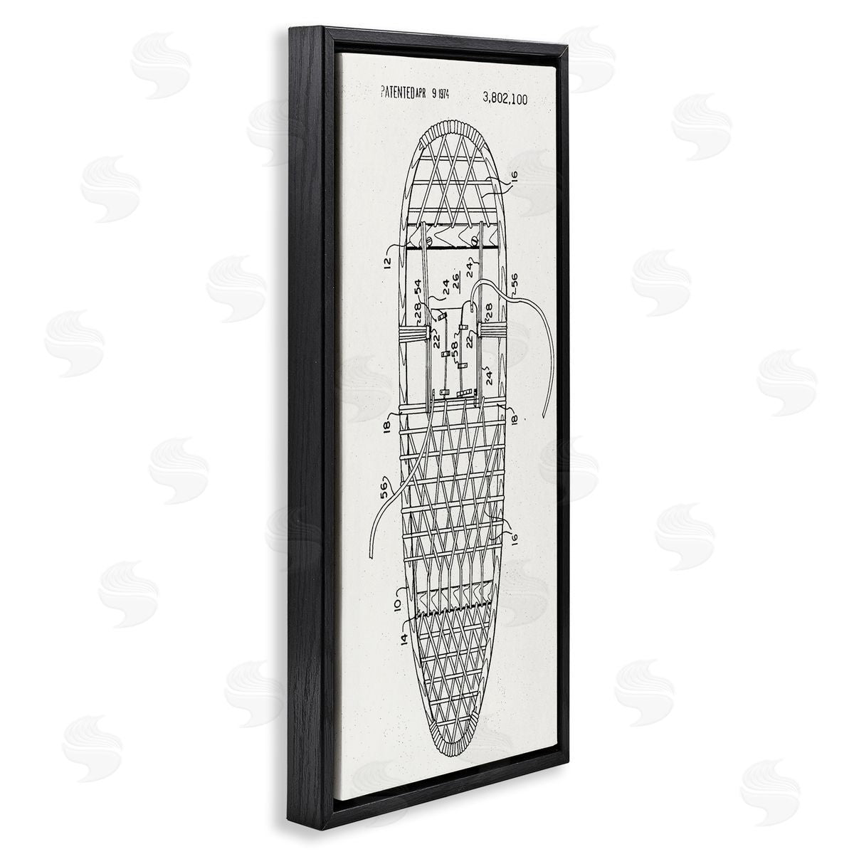Stupell Studio Snowshoe Winter Patent Blueprint Black Floating Frame Canvas Wall Art Print