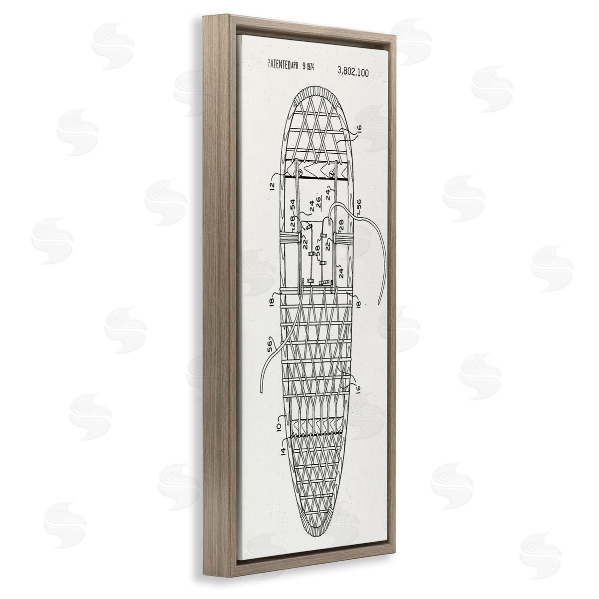 Stupell Studio Snowshoe Winter Patent Blueprint Brown Floating Frame Canvas Wall Art Print