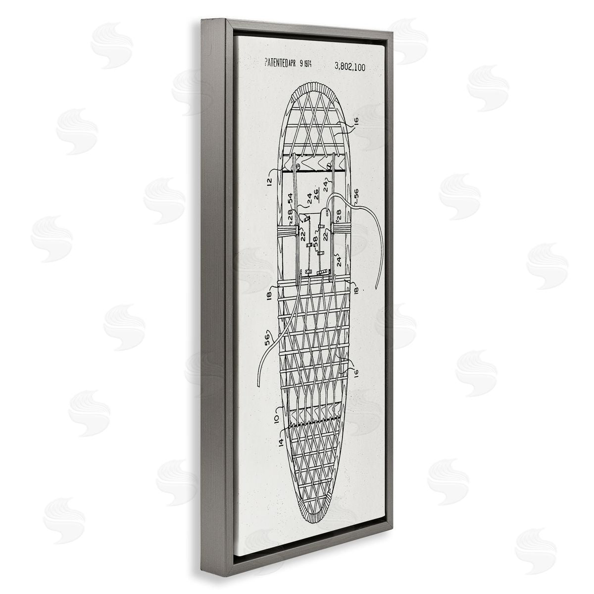 Stupell Studio Snowshoe Winter Patent Blueprint Gray Floating Frame Canvas Wall Art Print