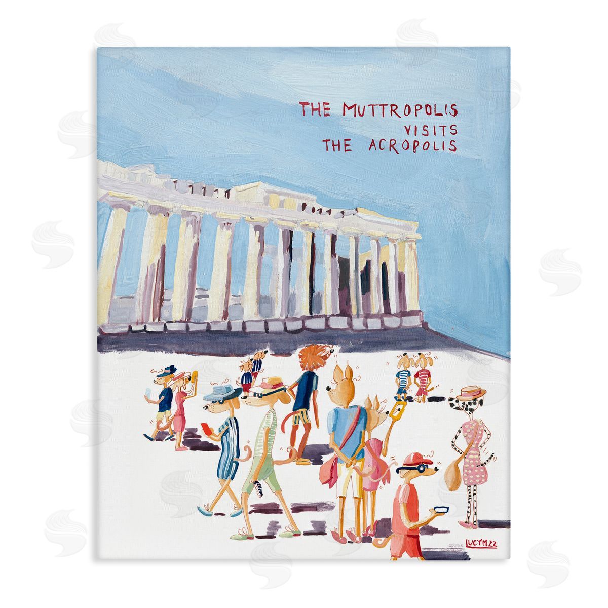 Muttropolis Visits Acropolis Funny Canvas Wall Art, Home Decor by Lucy Marshall