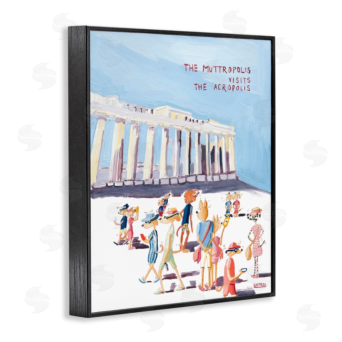 Muttropolis Visits Acropolis Funny Black Frame Print Wall Art, Home Decor by Lucy Marshall
