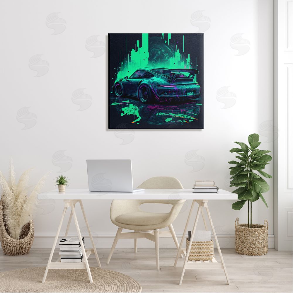 CyberGeek Design Urban Sports Car Neon Graffiti Canvas Wall Art in Room