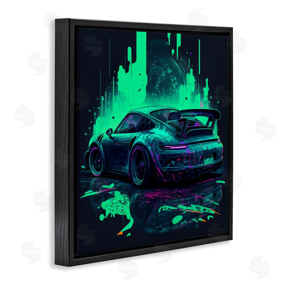 CyberGeek Design Urban Sports Car Neon Graffiti Black Floating Frame Canvas Wall Art Print