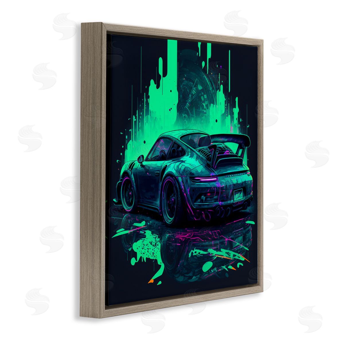 CyberGeek Design Urban Sports Car Neon Graffiti Brown Floating Frame Canvas Wall Art Print
