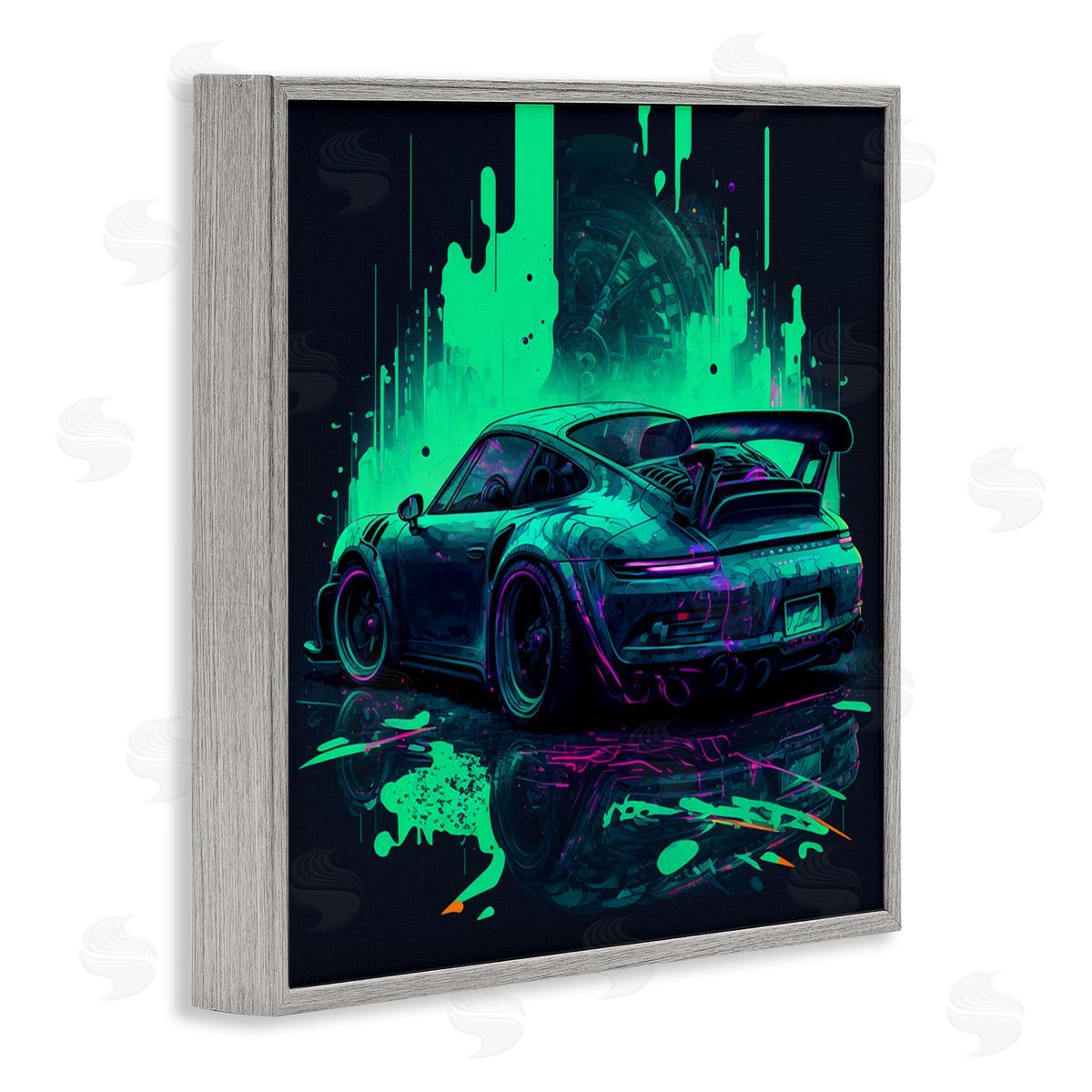 CyberGeek Design Urban Sports Car Neon Graffiti Gray Framed Glicee Wall Art Print