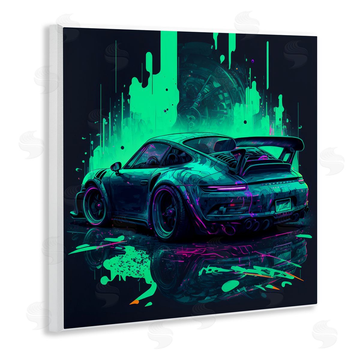 CyberGeek Design Urban Sports Car Neon Graffiti Wooden Wall Plaque Art Print