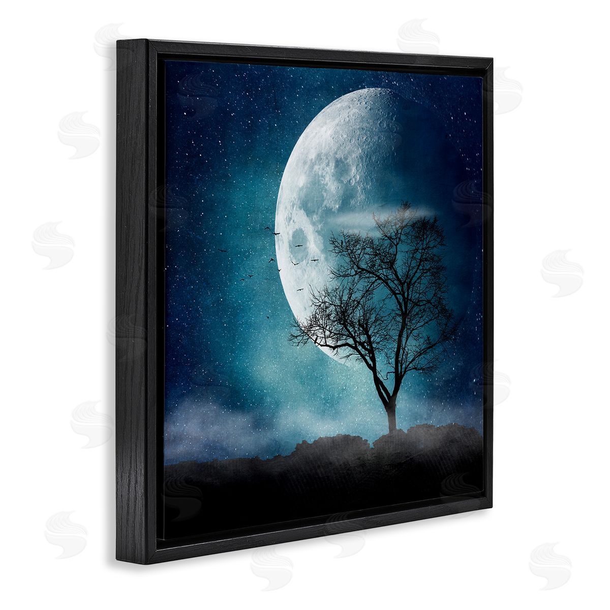 Dirk Wustenhagen Surreal Full Moon Tree Silhouette Black Floating Frame Canvas Wall Art Print