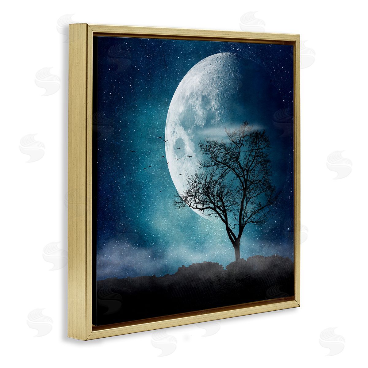 Dirk Wustenhagen Surreal Full Moon Tree Silhouette Gold Floating Frame Canvas Wall Art Print