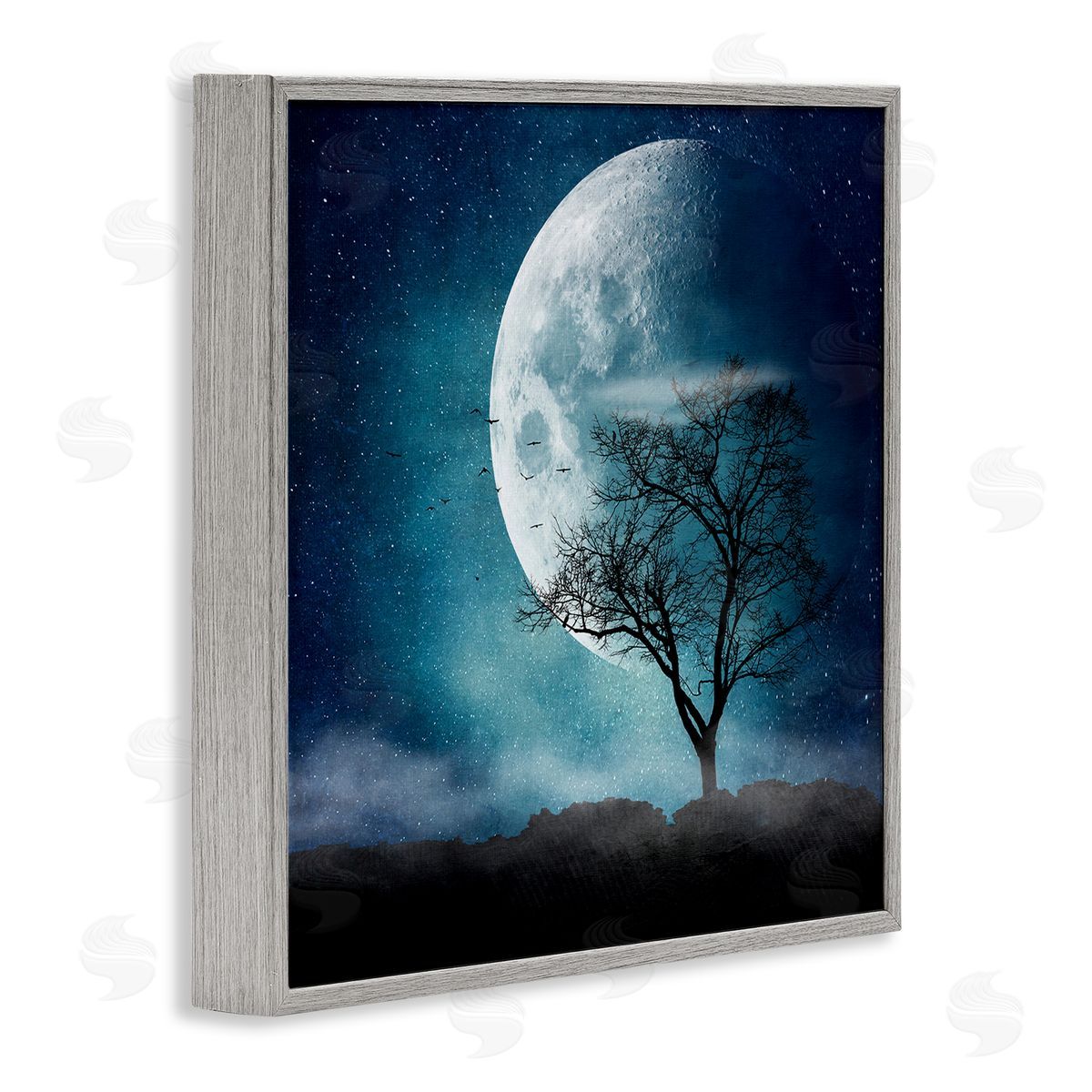 Dirk Wustenhagen Surreal Full Moon Tree Silhouette Gray Framed Glicee Wall Art Print
