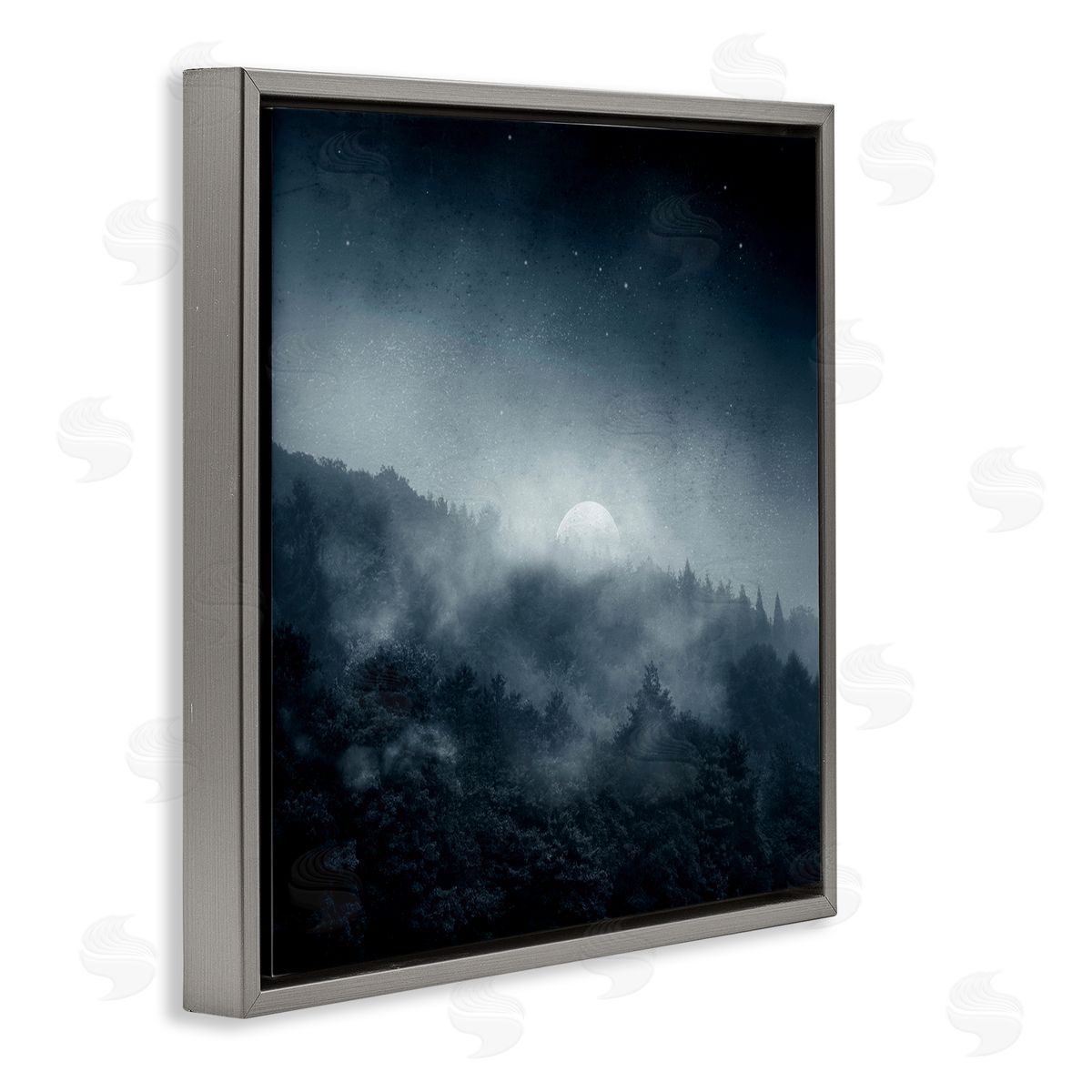Dirk Wustenhagen Foggy Full Moon Night Sky Gray Floating Frame Canvas Wall Art Print