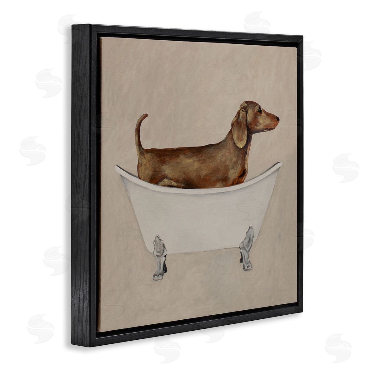 Coco de Paris Dachshund Dog Vintage Bathtub Black Floating Frame Canvas Wall Art Print