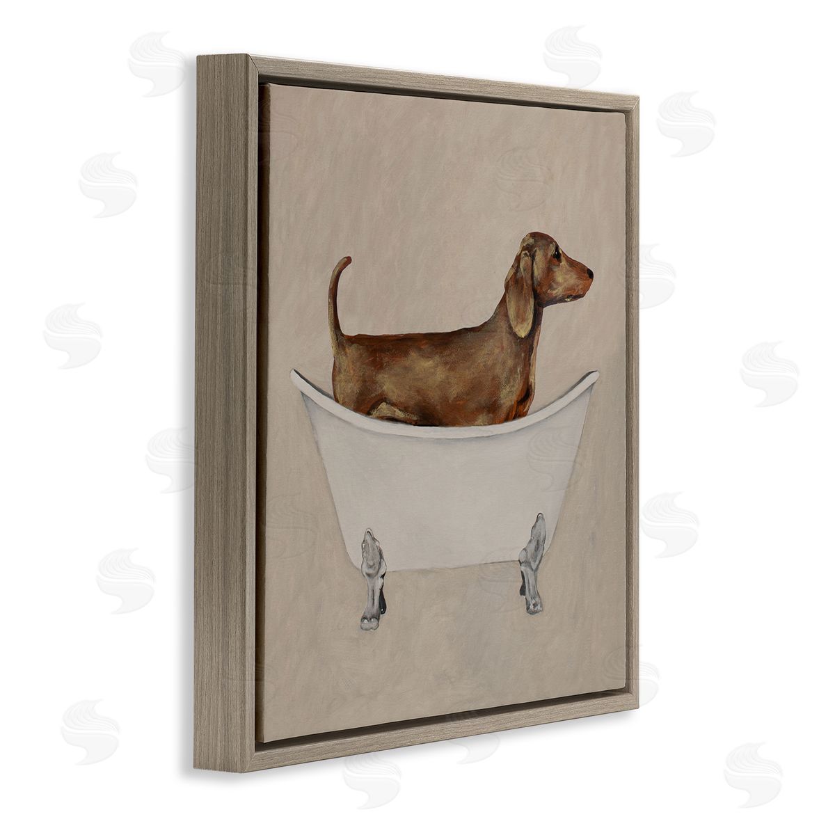 Coco de Paris Dachshund Dog Vintage Bathtub Brown Floating Frame Canvas Wall Art Print