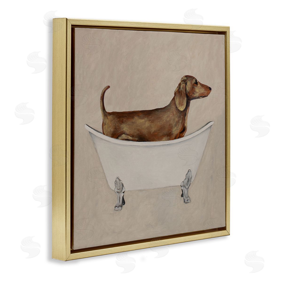 Coco de Paris Dachshund Dog Vintage Bathtub Gold Floating Frame Canvas Wall Art Print