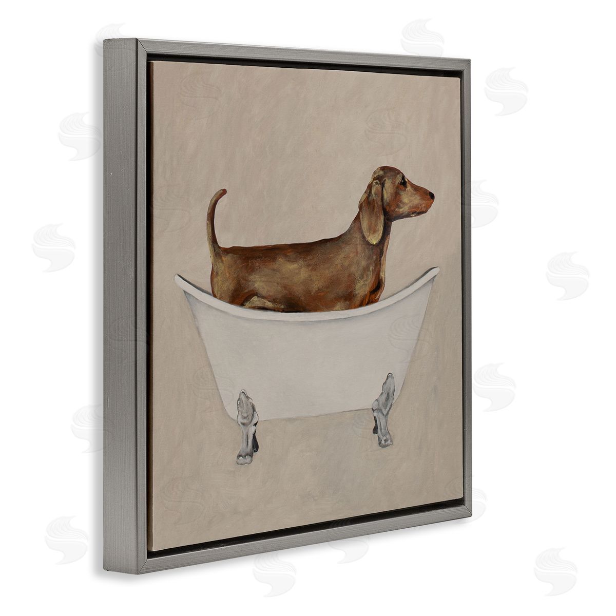 Coco de Paris Dachshund Dog Vintage Bathtub Gray Floating Frame Canvas Wall Art Print