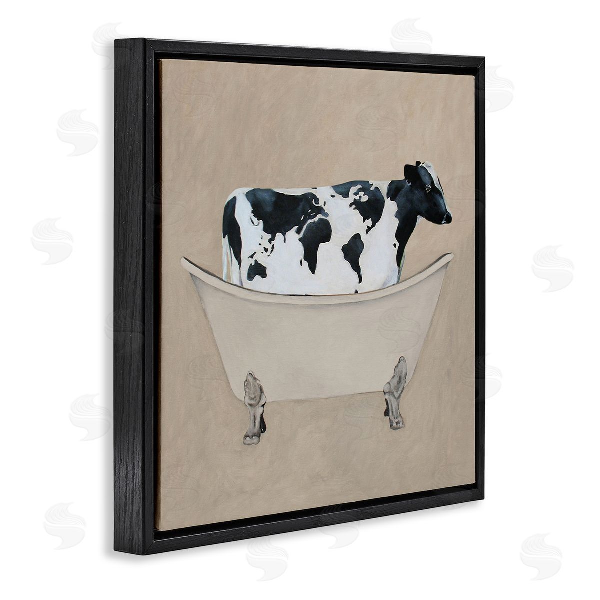 Coco de Paris Rustic Cow Farmhouse Bathroom Tub Black Floating Frame Canvas Wall Art Print