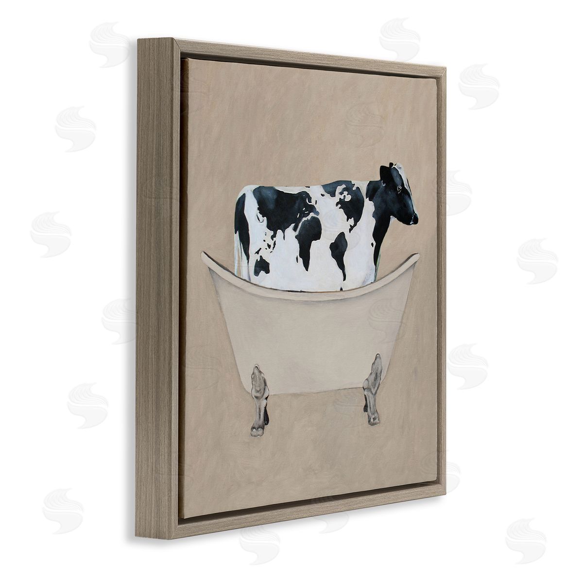 Coco de Paris Rustic Cow Farmhouse Bathroom Tub Brown Floating Frame Canvas Wall Art Print