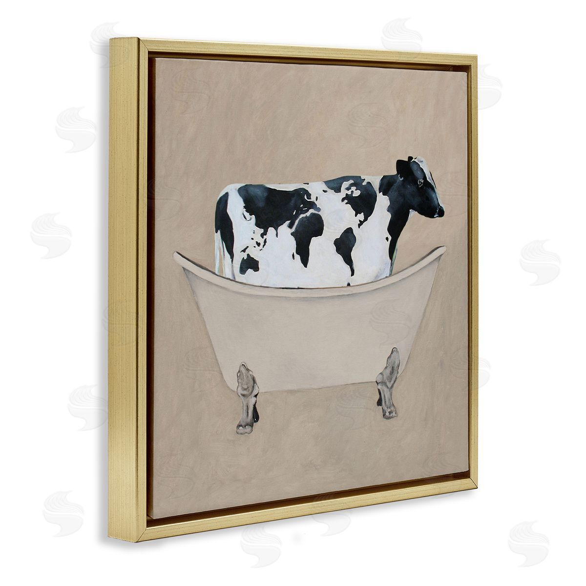 Coco de Paris Rustic Cow Farmhouse Bathroom Tub Gold Floating Frame Canvas Wall Art Print
