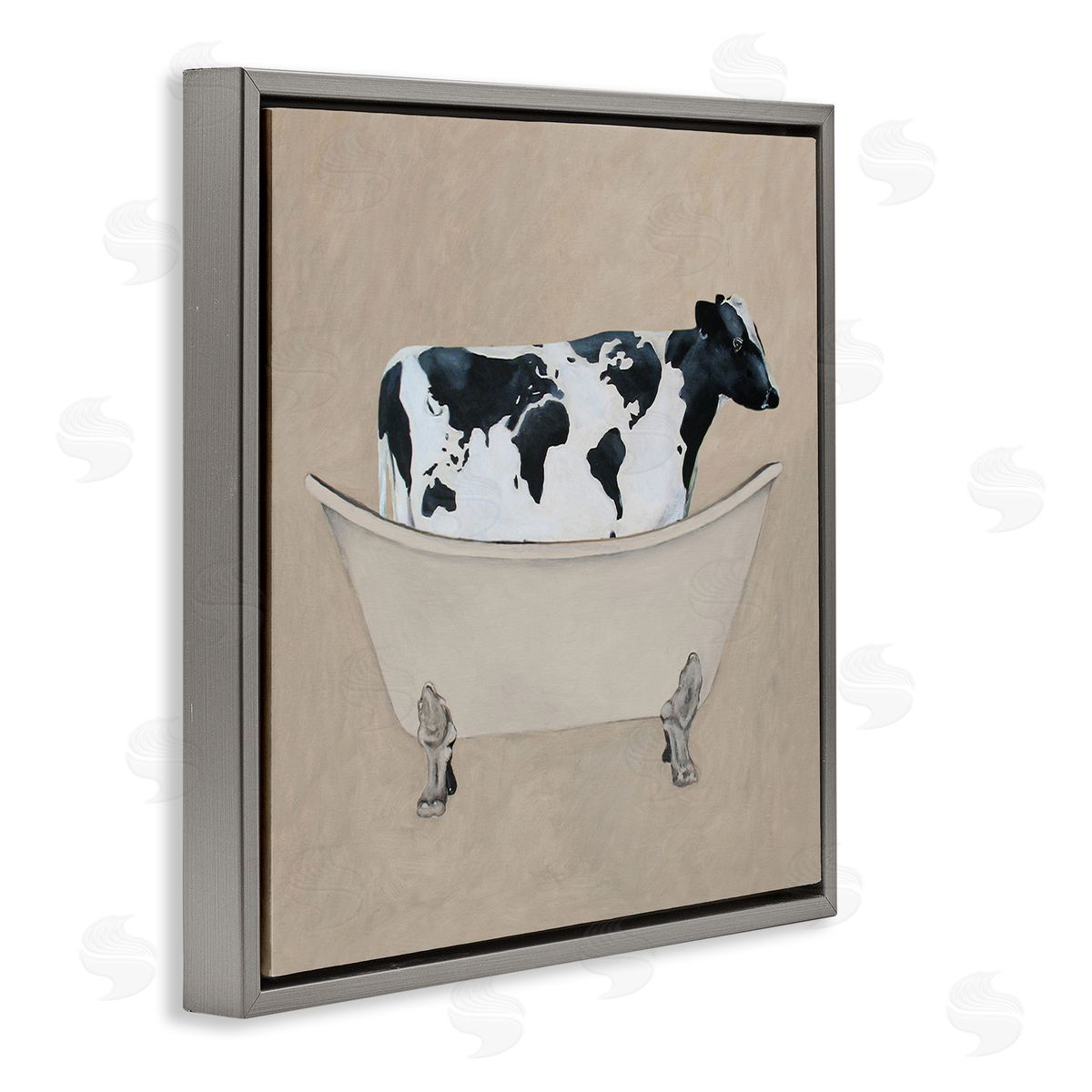 Coco de Paris Rustic Cow Farmhouse Bathroom Tub Gray Floating Frame Canvas Wall Art Print