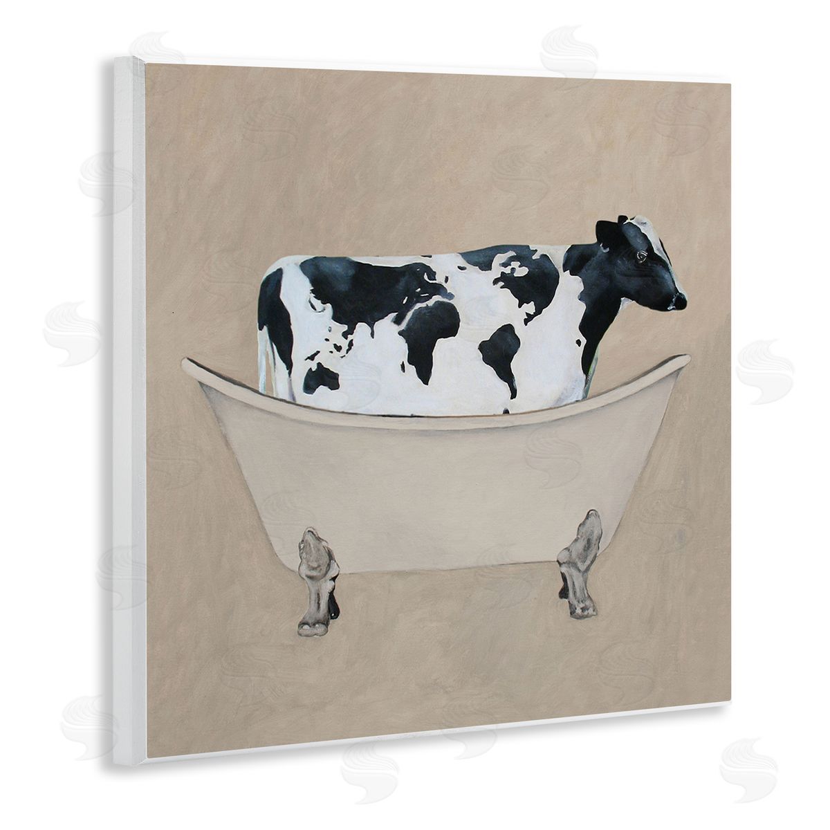 Coco de Paris Rustic Cow Farmhouse Bathroom Tub Wooden Wall Plaque Art Print
