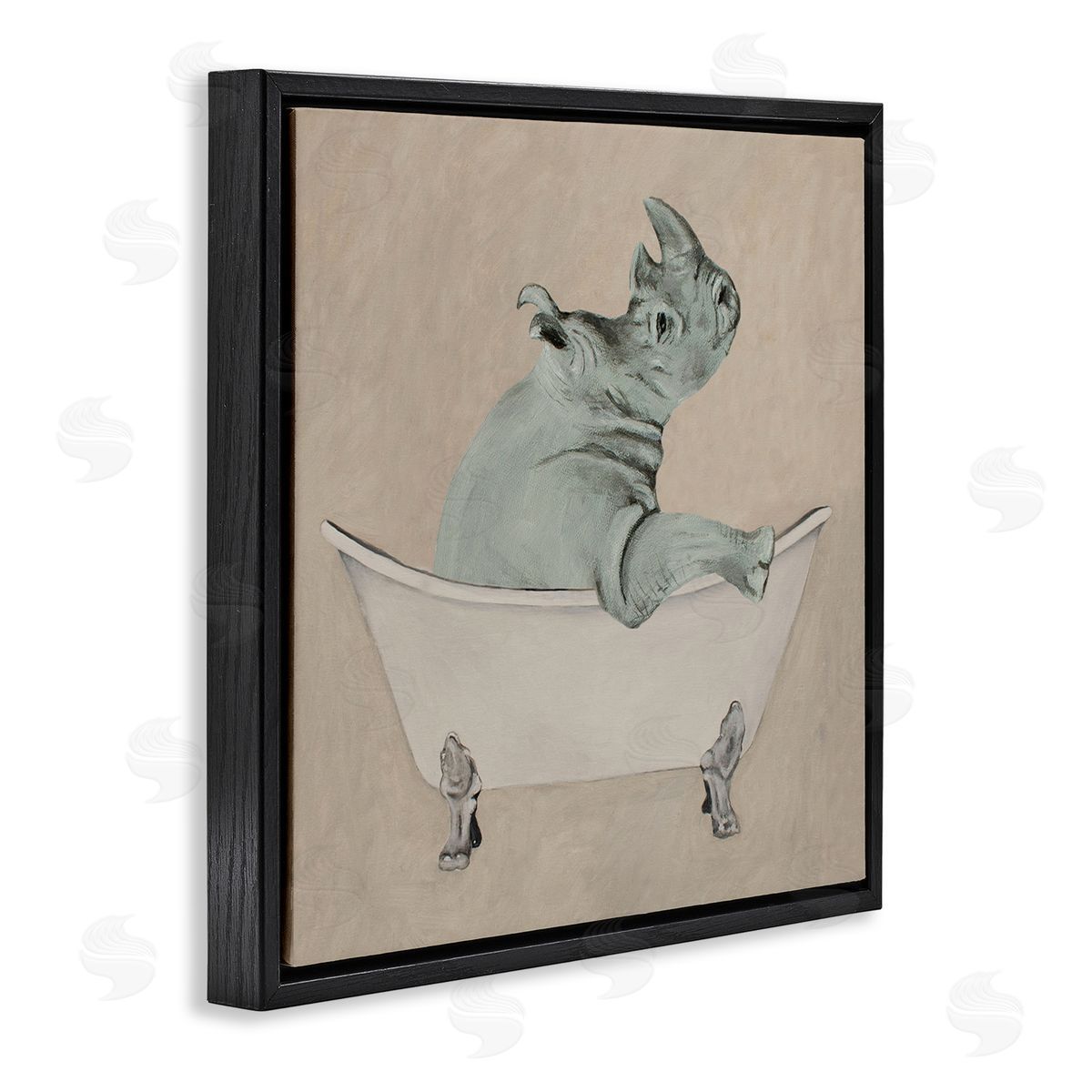 Coco de Paris Beige Rhinoceros Bathtub Wildlife Black Floating Frame Canvas Wall Art Print