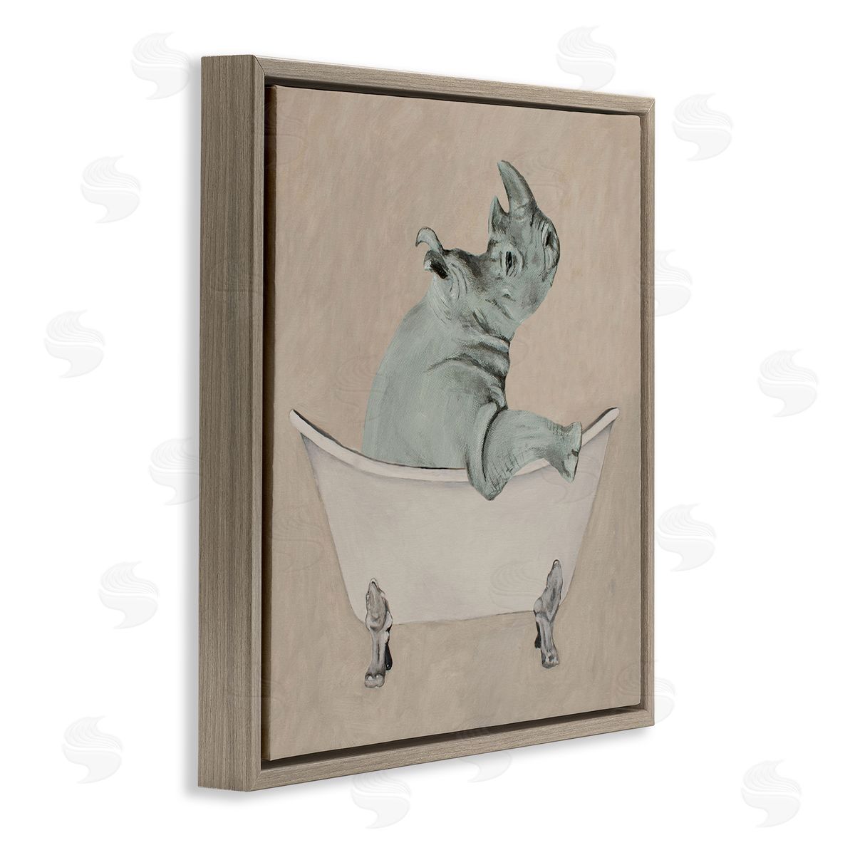 Coco de Paris Beige Rhinoceros Bathtub Wildlife Brown Floating Frame Canvas Wall Art Print