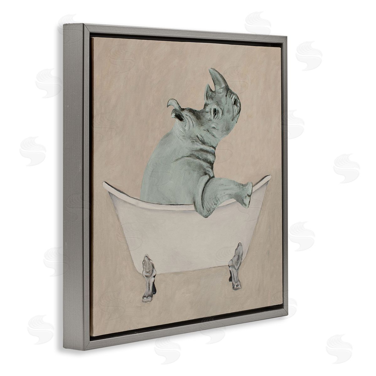 Coco de Paris Beige Rhinoceros Bathtub Wildlife Gray Floating Frame Canvas Wall Art Print