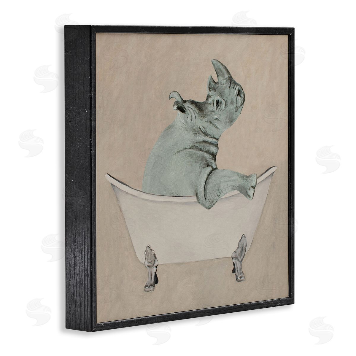 Coco de Paris Beige Rhinoceros Bathtub Wildlife Black Framed Glicee Wall Art Print