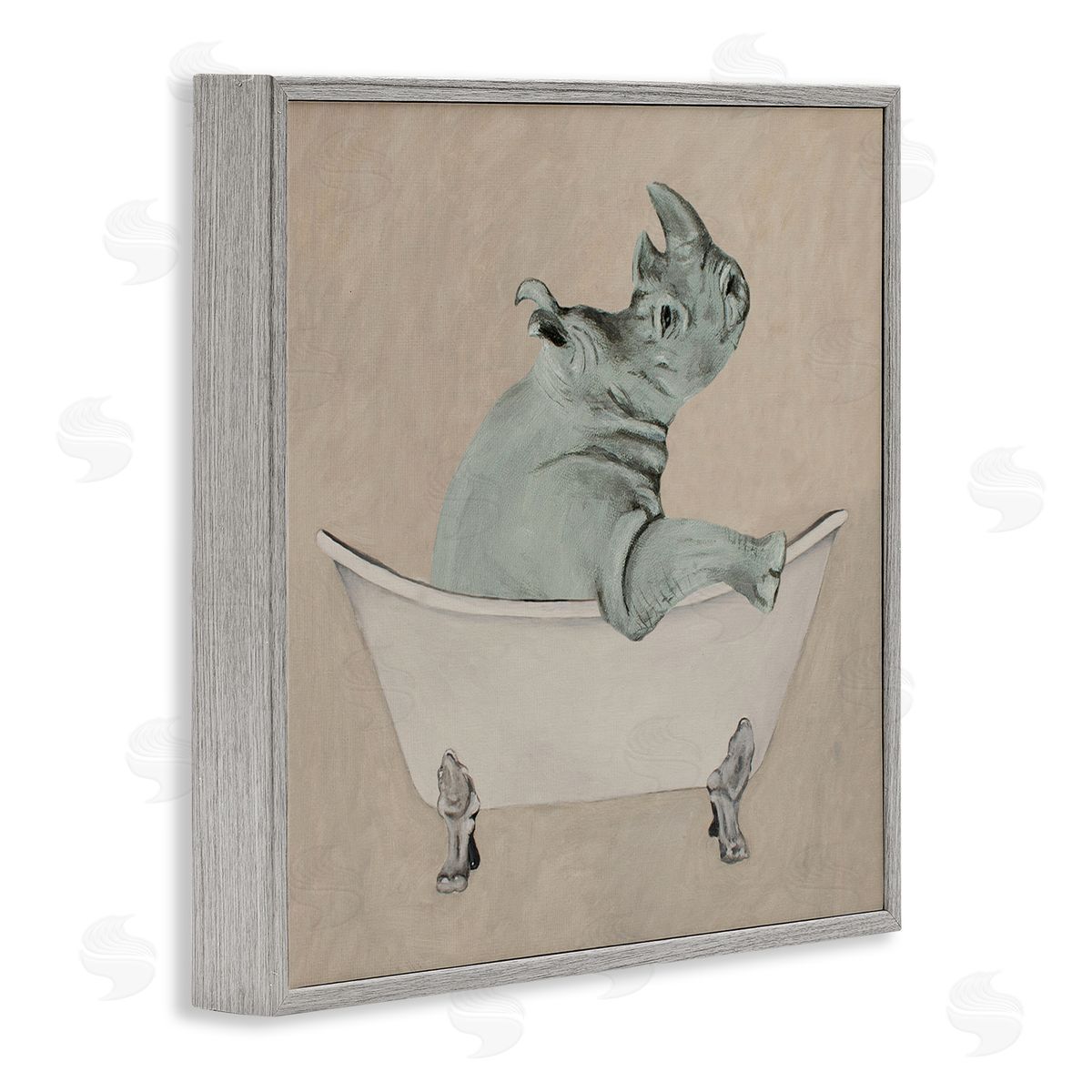 Coco de Paris Beige Rhinoceros Bathtub Wildlife Gray Framed Glicee Wall Art Print