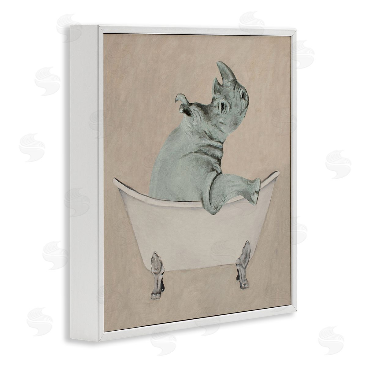 Coco de Paris Beige Rhinoceros Bathtub Wildlife White Framed Glicee Wall Art Print