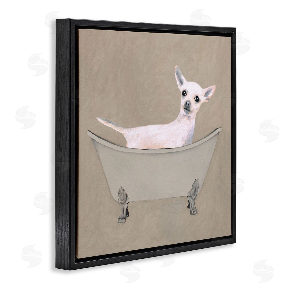 Coco de Paris Chihuahua Vintage Bathtub Pet Black Floating Frame Canvas Wall Art Print