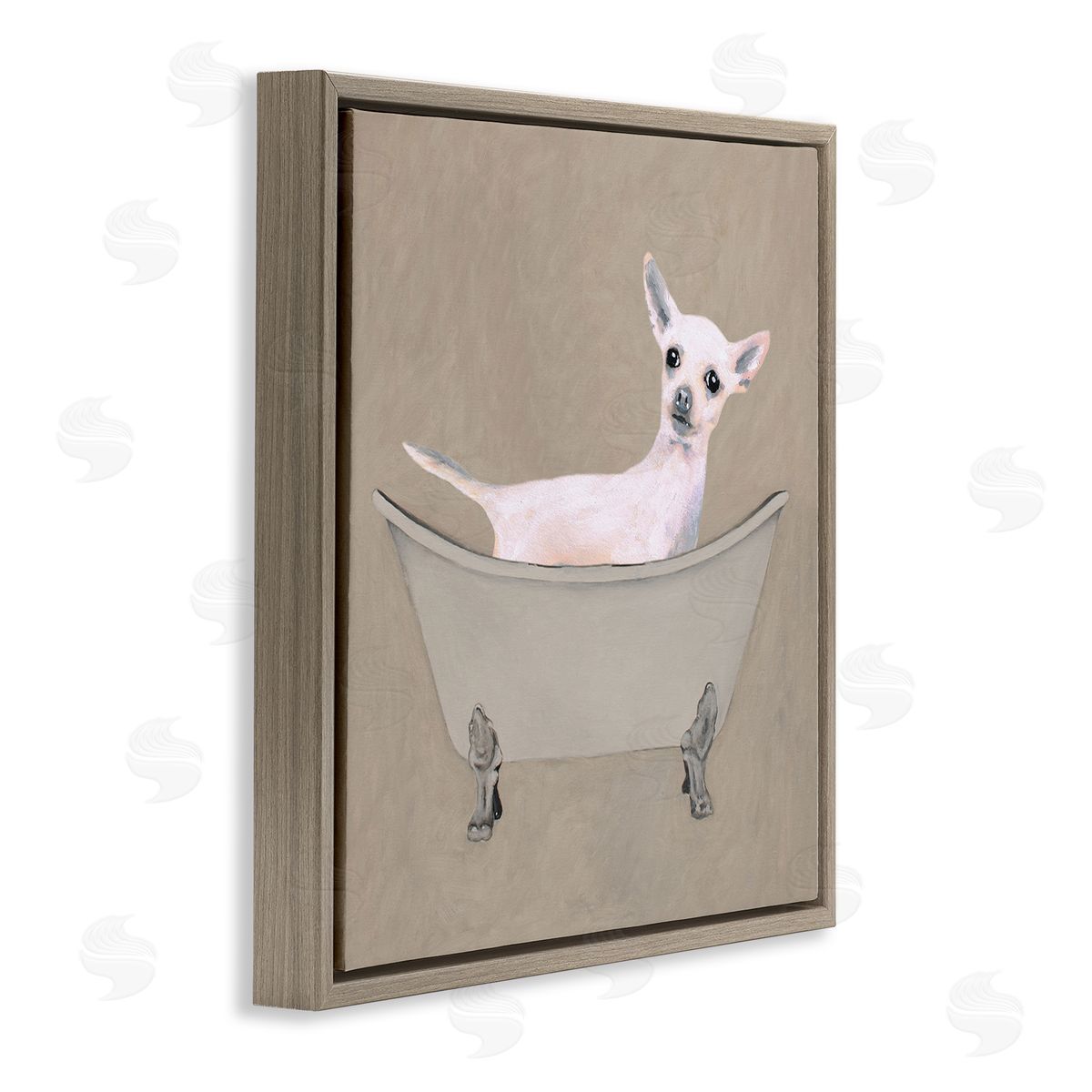 Coco de Paris Chihuahua Vintage Bathtub Pet Brown Floating Frame Canvas Wall Art Print