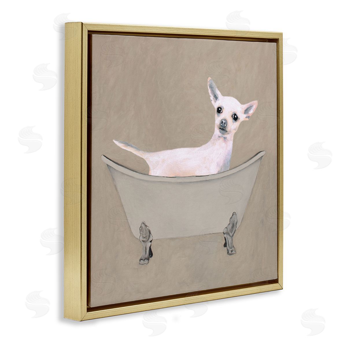 Coco de Paris Chihuahua Vintage Bathtub Pet Gold Floating Frame Canvas Wall Art Print