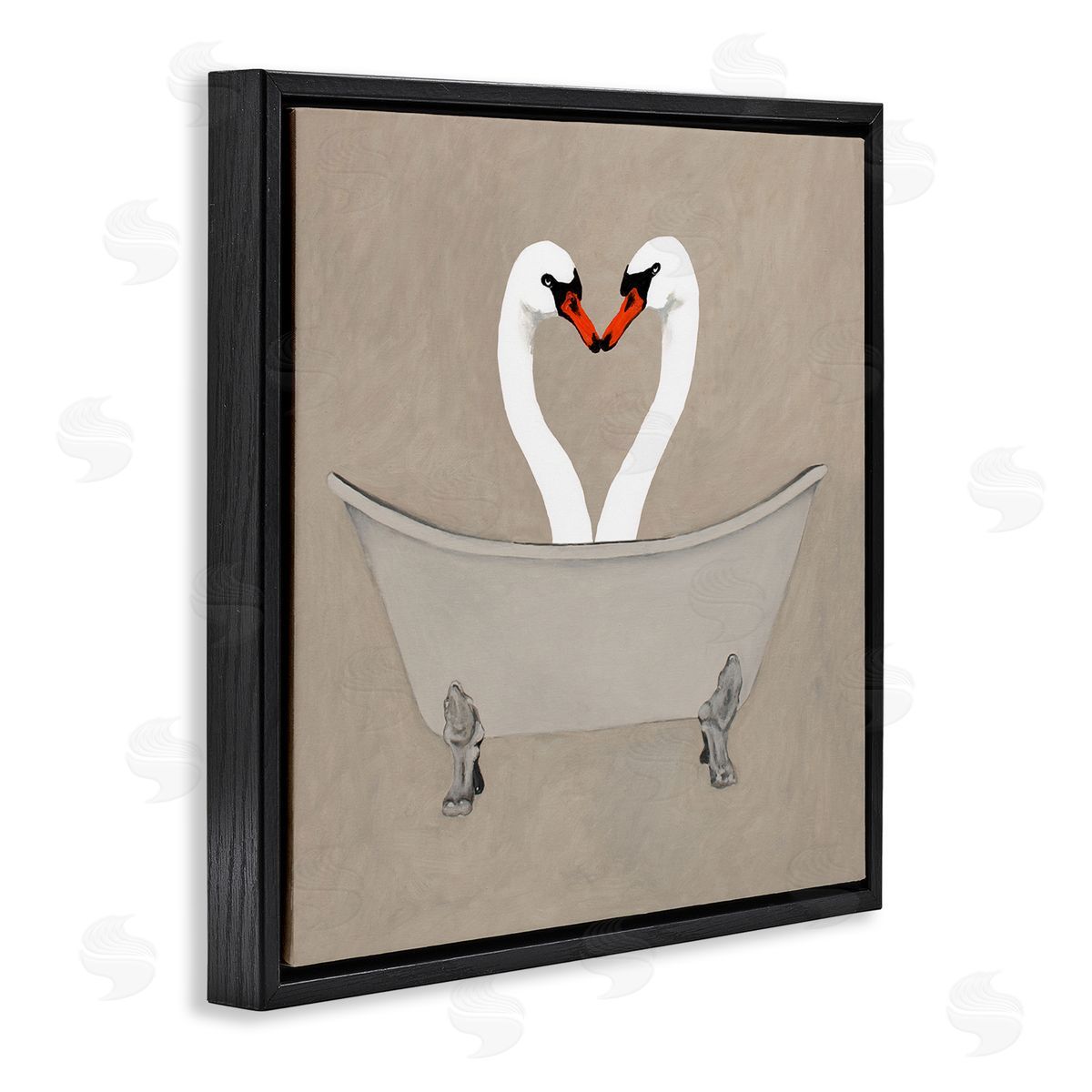Coco de Paris Two Swans Heart Shape Bathtub Black Floating Frame Canvas Wall Art Print