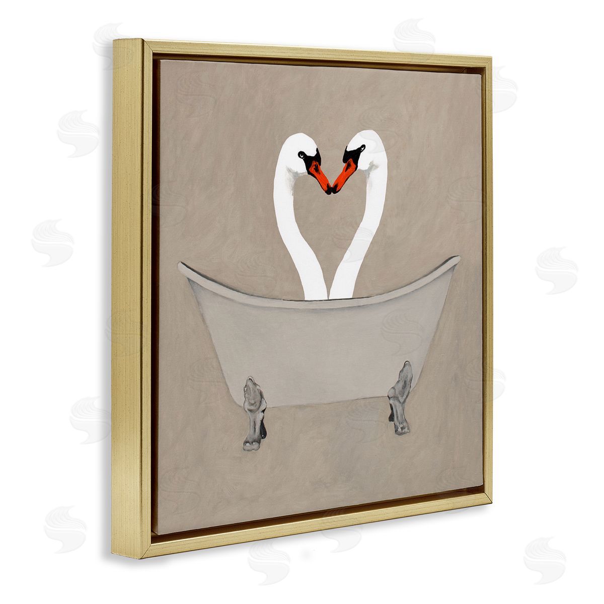 Coco de Paris Two Swans Heart Shape Bathtub Gold Floating Frame Canvas Wall Art Print