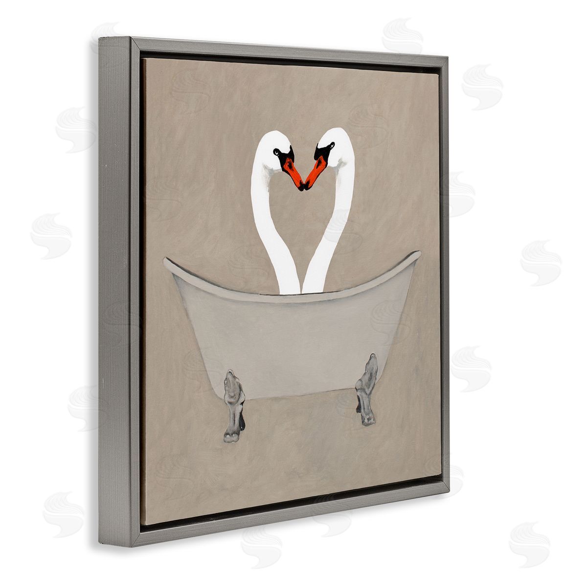 Coco de Paris Two Swans Heart Shape Bathtub Gray Floating Frame Canvas Wall Art Print