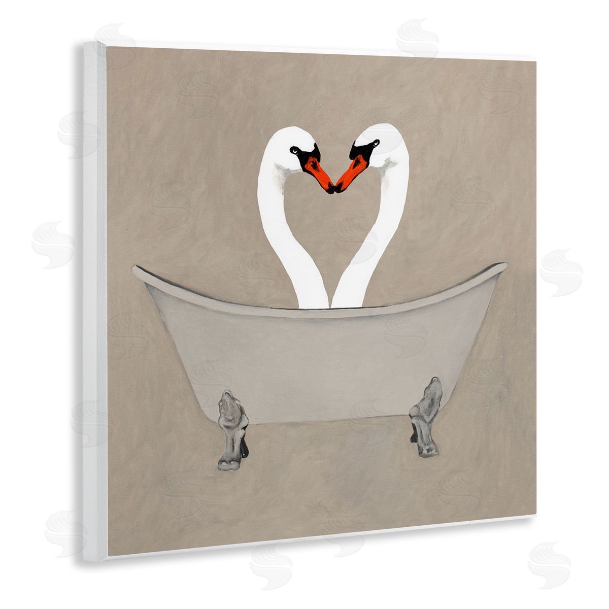 Coco de Paris Two Swans Heart Shape Bathtub Wooden Wall Plaque Art Print