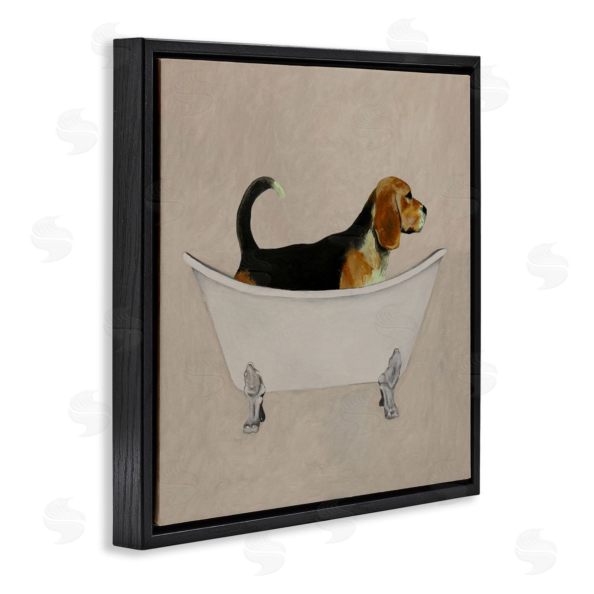 Coco de Paris Beagle In Tub Bathroom Pet Black Floating Frame Canvas Wall Art Print
