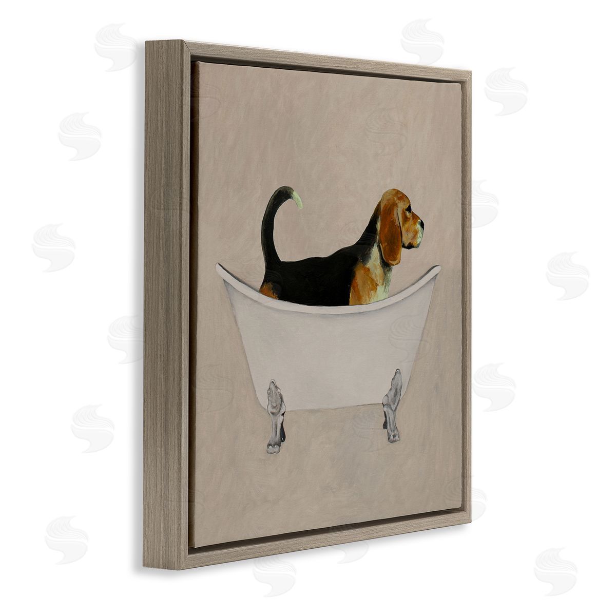 Coco de Paris Beagle In Tub Bathroom Pet Brown Floating Frame Canvas Wall Art Print