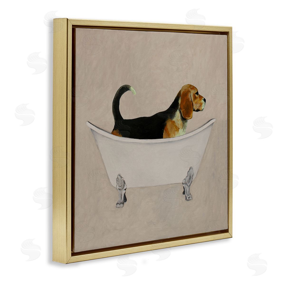 Coco de Paris Beagle In Tub Bathroom Pet Gold Floating Frame Canvas Wall Art Print