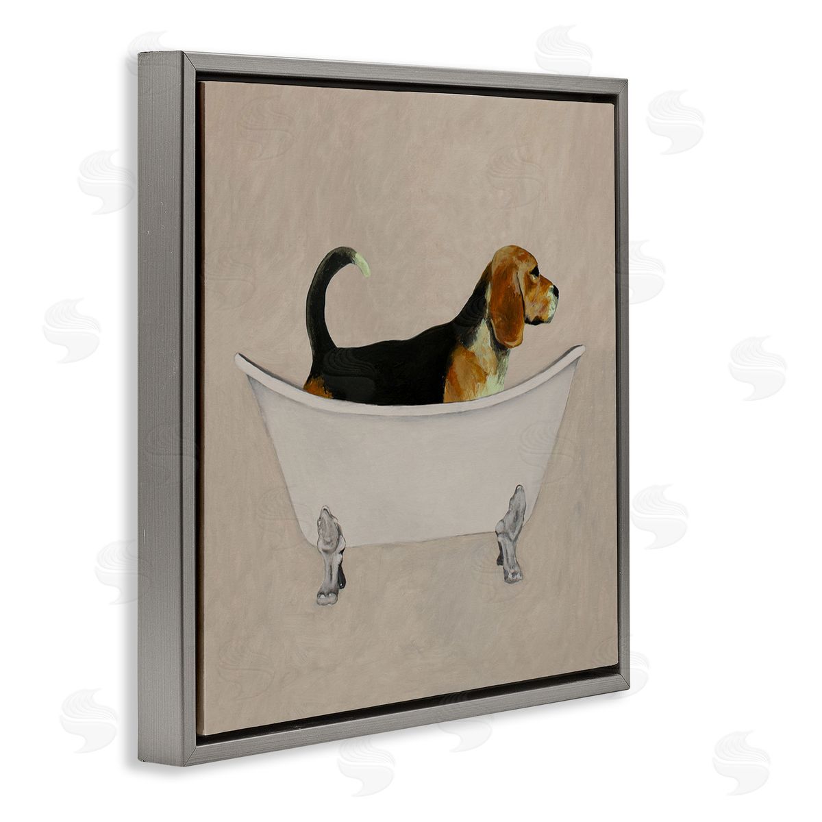 Coco de Paris Beagle In Tub Bathroom Pet Gray Floating Frame Canvas Wall Art Print