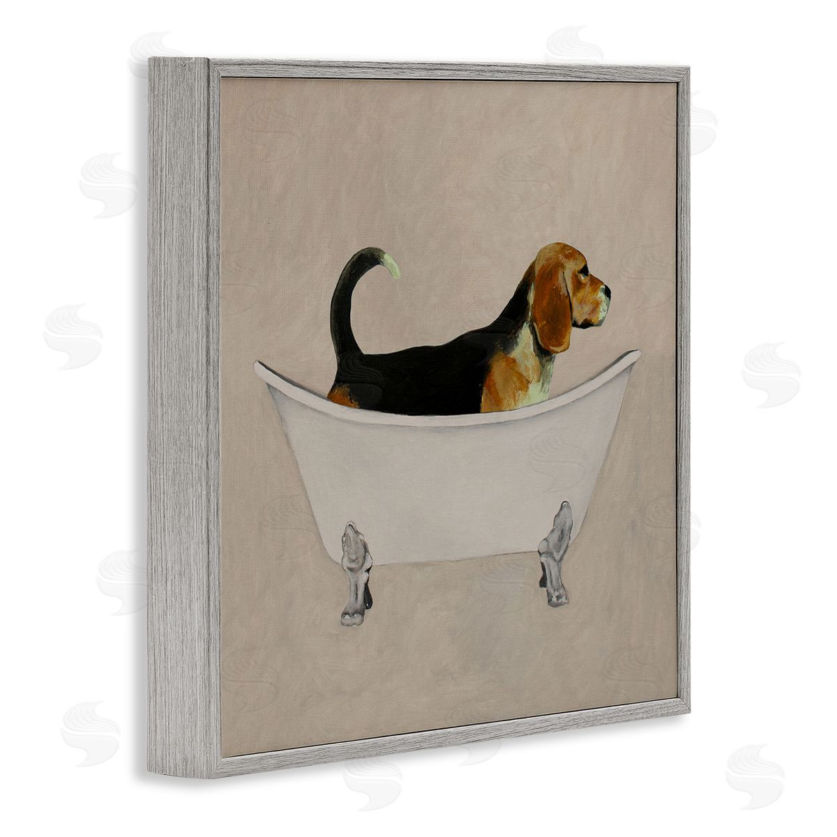 Coco de Paris Beagle In Tub Bathroom Pet Gray Framed Glicee Wall Art Print