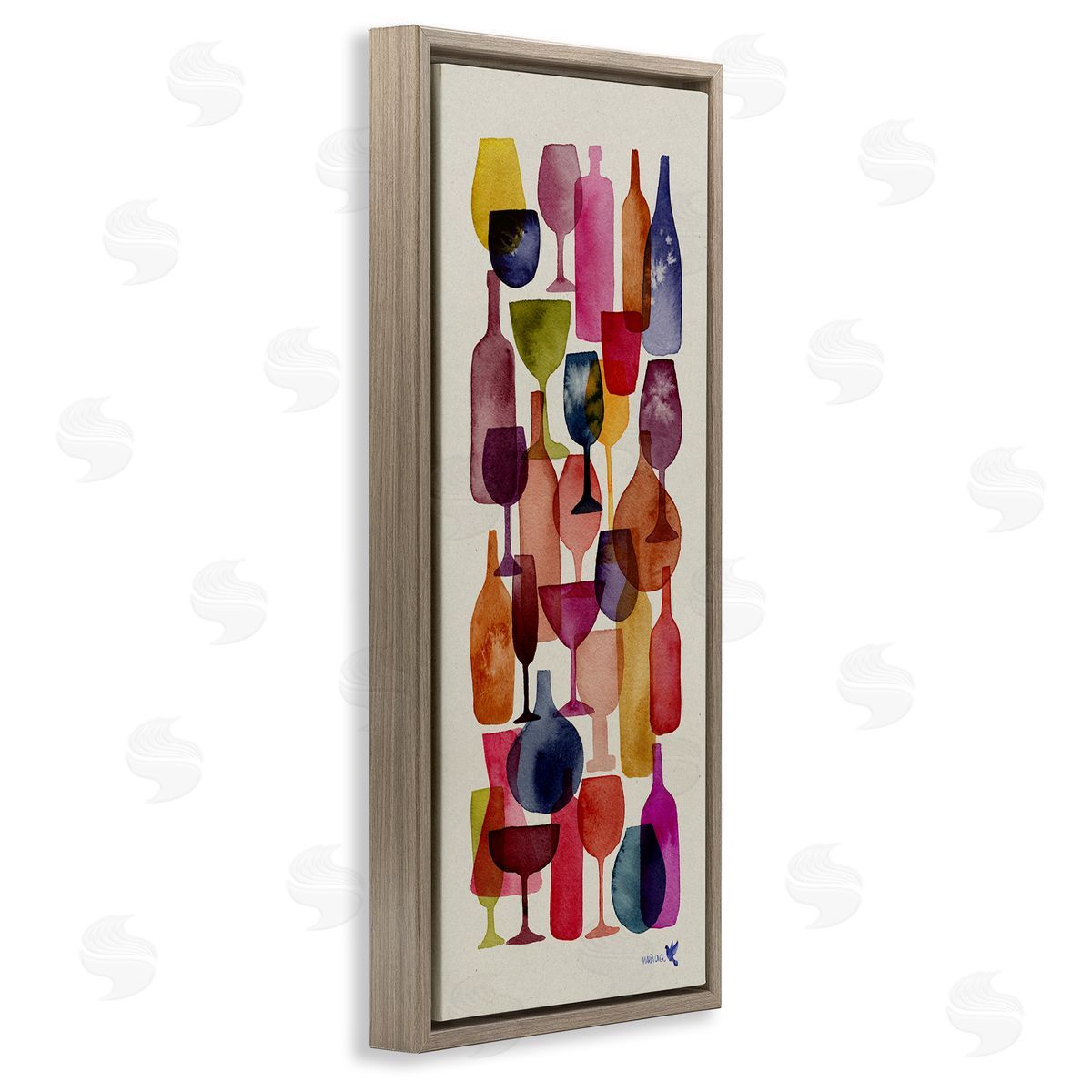 Layered Wine Glasses Painting Brown Floating Frame Canvas Wall Art, Home Decor by Maria Over