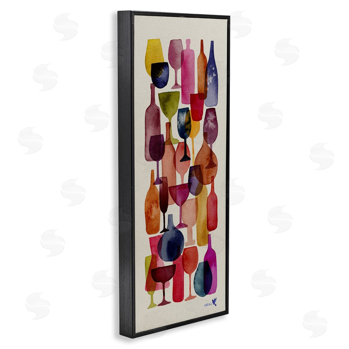 Layered Wine Glasses Painting Black Frame Print Wall Art, Home Decor by Maria Over