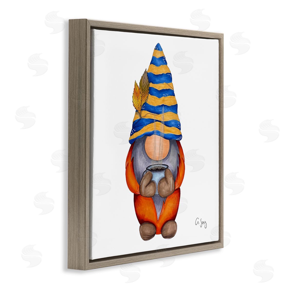 Ale Saiz Studio Gnome Steaming Coffee Cup Drink Brown Floating Frame Canvas Wall Art Print